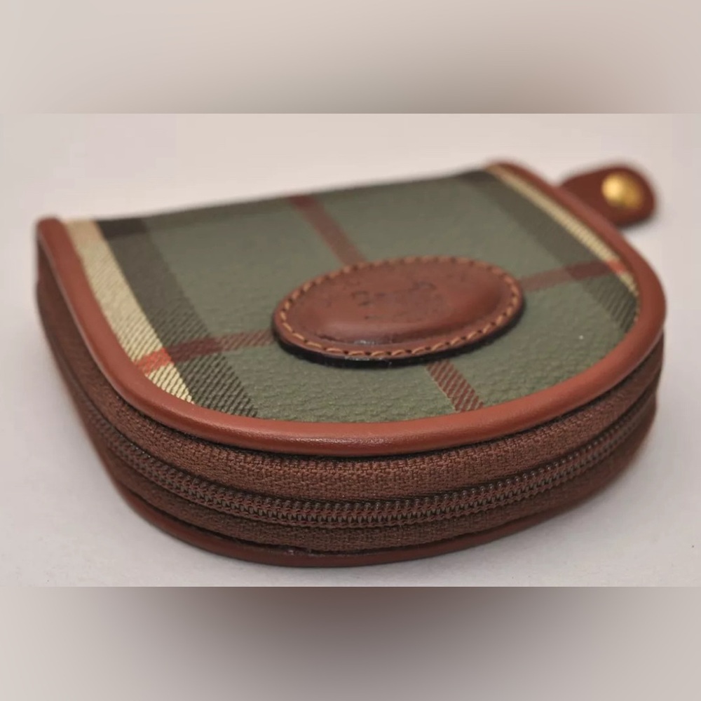 Burberrys Vintage Check Coin Purse Case PVC Leather Green -EUC - Picture 6 of 11